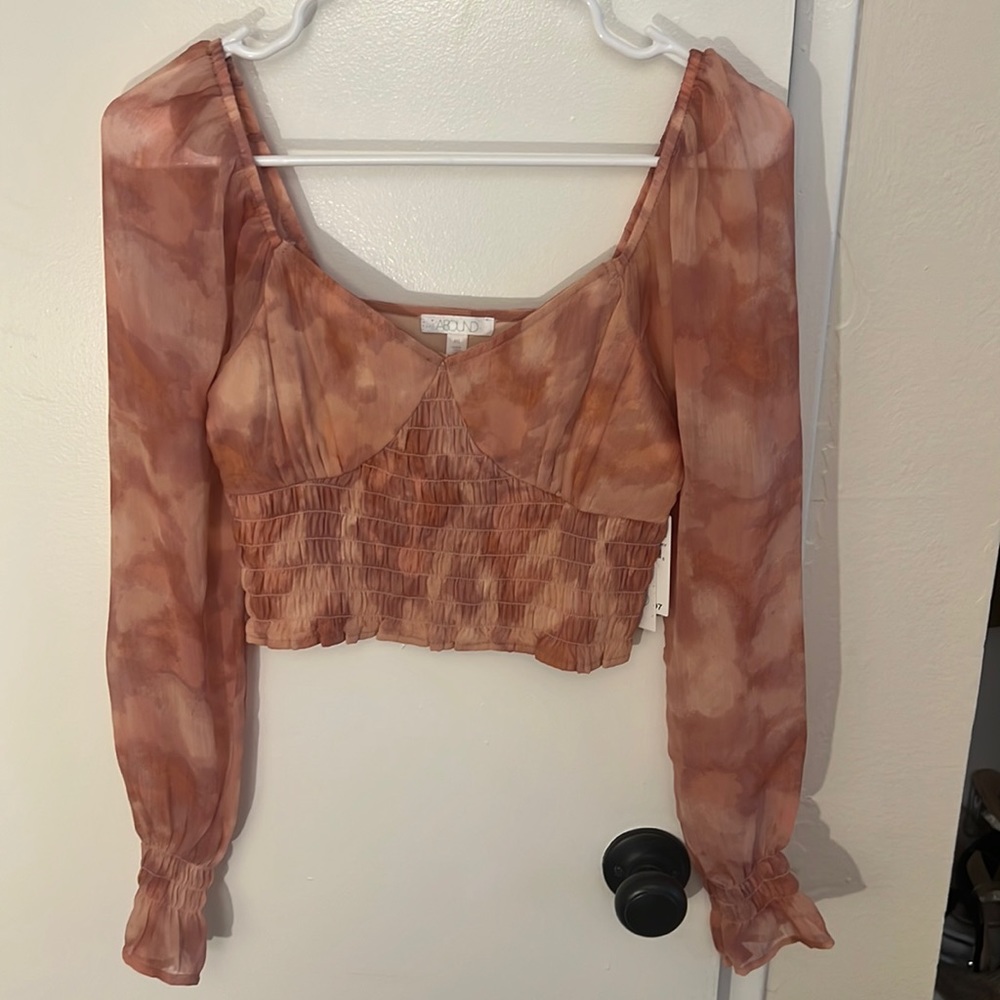 Pink Polyester Crop Top Blouse- Abound
